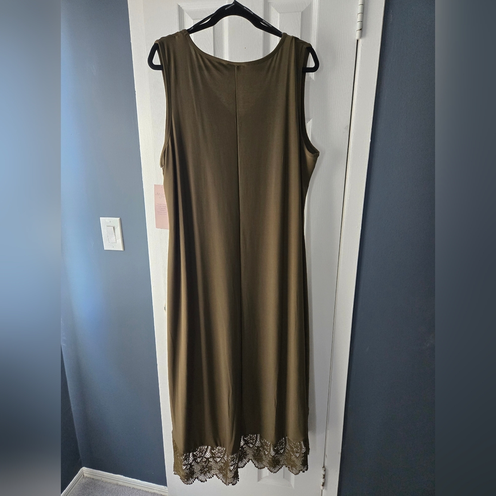 Nina Leonard Green High Low Sheath Dress With Lace Trim